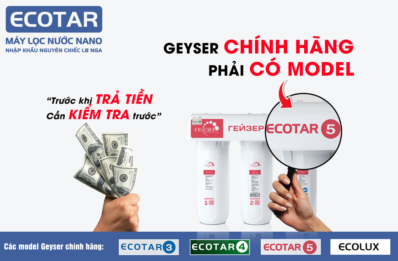 Cách nhận biết máy lọc nước Nano Geyser Ecotar 5 chính hãng